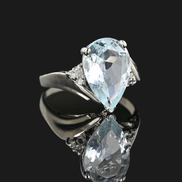 Vintage Diamond Pear Cut Aquamarine Ring - Boylerpf