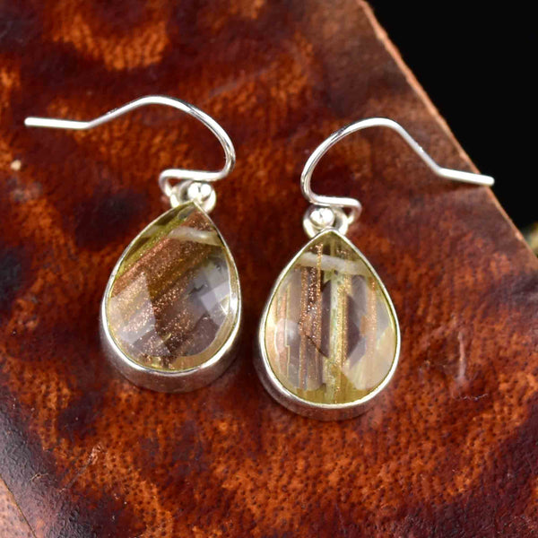 Silver Teardrop Rutilated Quartz Earrings - Boylerpf