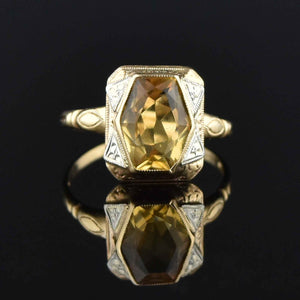 Vintage Art Deco 10K Gold Citrine Solitaire Ring - Boylerpf