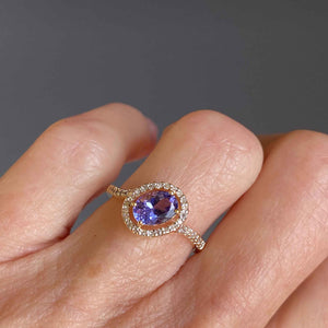 18K Gold Diamond Halo Tanzanite Engagement Ring - Boylerpf