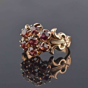 Antique Victorian Rose Gold Garnet Cluster Ring - Boylerpf