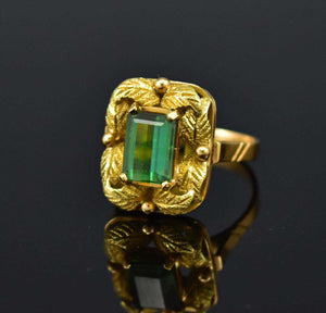 Gold Leaf Emerald Cut Tourmaline Ring w Appraisal - Boylerpf
