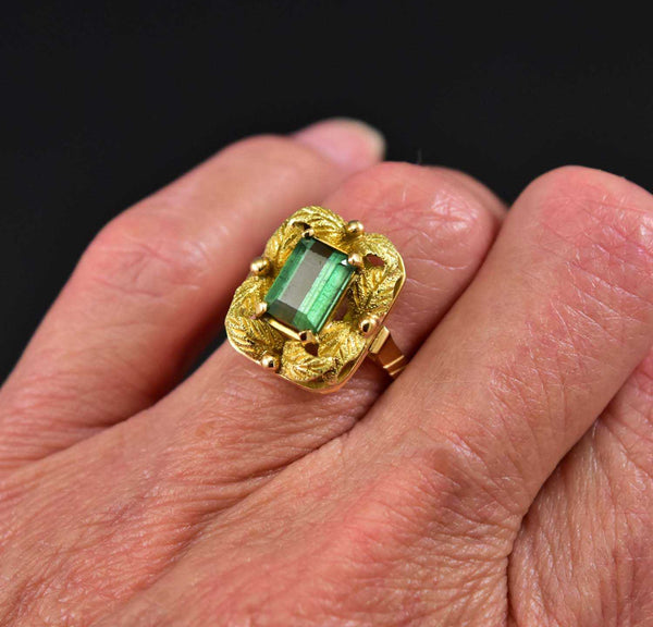 Gold Leaf Emerald Cut Tourmaline Ring w Appraisal - Boylerpf