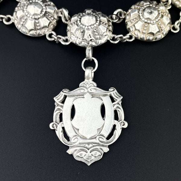 Vintage Edwardian Silver Shield Medallion Watch Fob Pendant - Boylerpf