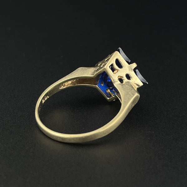 Vintage 10K Gold Specialty Cut Synthetic Sapphire Ring, Sz 4 3/4 - Boylerpf