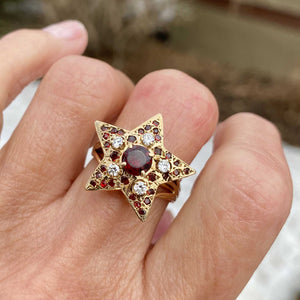 ON HOLD Bold 14K Gold Star Diamond Garnet Ring - Boylerpf