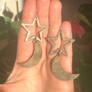 Vintage Hammered Silver Star Moon Earrings - Boylerpf