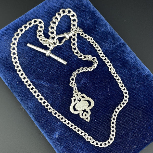 Vintage Silver Shield Medallion Watch Chain Necklace - Boylerpf