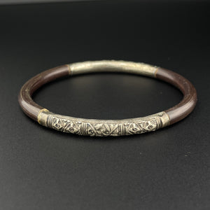 Vintage Silver Gold Vermeil Repousse Design Rattan Bangle Bracelet - Boylerpf