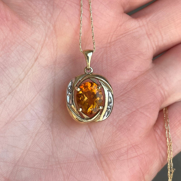 Vintage 10K Gold Diamond Citrine Pendant Necklace - Boylerpf