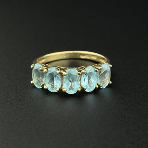 Vintage 10K Gold Aquamarine Five Stone Stacking Band Ring, Sz 6 3/4 - Boylerpf