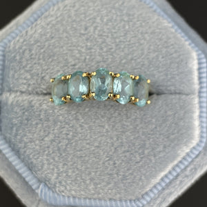 Vintage 10K Gold Aquamarine Five Stone Stacking Band Ring, Sz 6 3/4 - Boylerpf