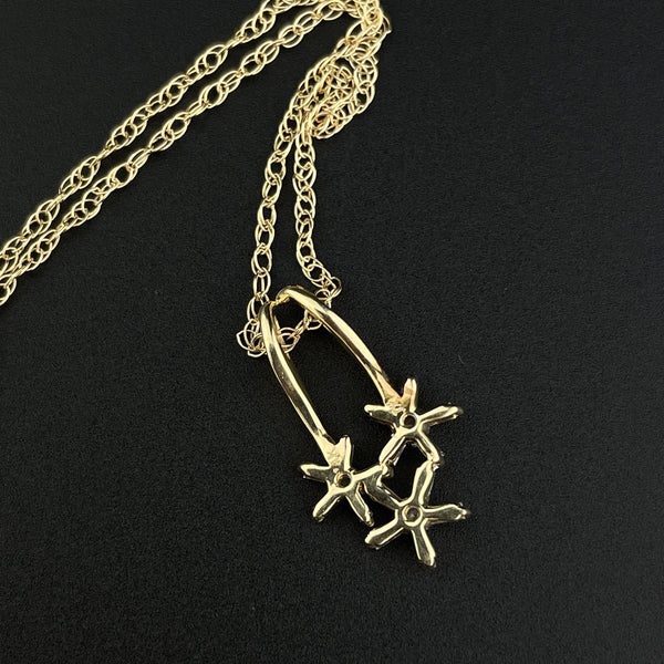 Vintage 14K Gold Three Star Baguette Diamond Charm Necklace - Boylerpf