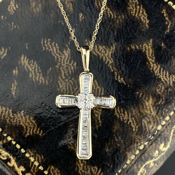 10K Gold Cross Necklace, Large Yellow Gold Cross Pendant Figaro Necklace,  Italy | eBay
