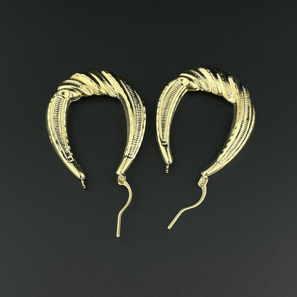 Vintage Solid 14K Gold Oval Twisted Braid Hoop Earrings - Boylerpf