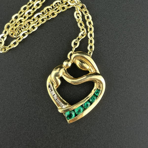 Vintage 10K Gold Emerald Diamond Heart Pendant Necklace - Boylerpf