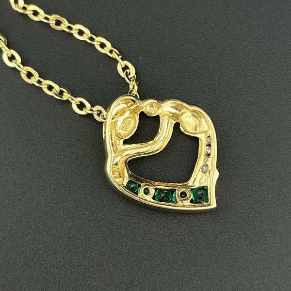 Vintage 10K Gold Emerald Diamond Heart Pendant Necklace - Boylerpf