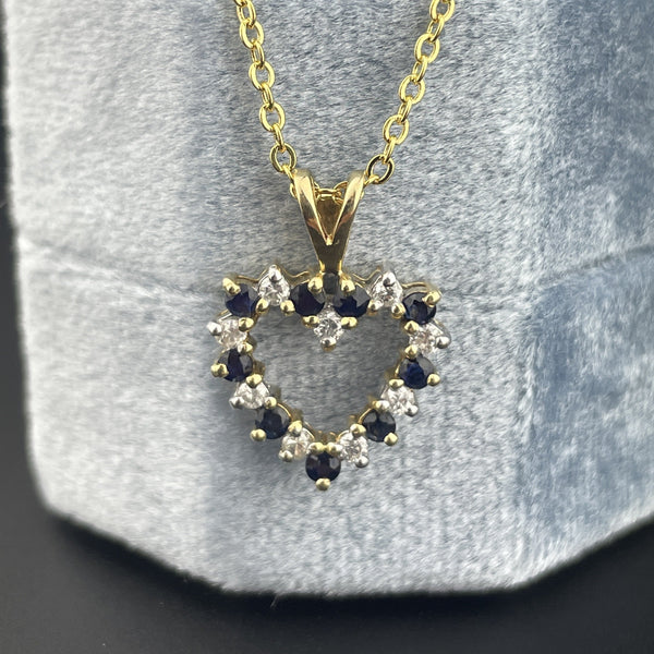 vintage Gold Diamond Blue Sapphire Heart Charm Pendant Necklace - Boylerpf