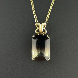 Vintage 14K Gold Emerald Step Cut Graduate Smoky Quartz Pendant Necklace - Boylerpf