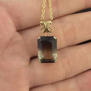 Vintage 14K Gold Emerald Step Cut Graduate Smoky Quartz Pendant Necklace - Boylerpf