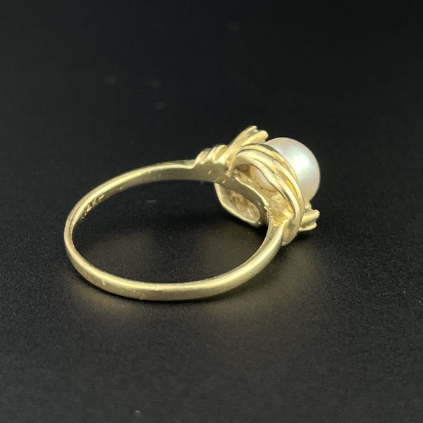 Vintage 14K Gold Diamond Pearl Solitaire Ring, Sz 4 1/2 - Boylerpf