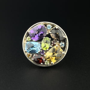 Vintage Silver Multi Gemstone Harlequin Ring, Sz 7 - Boylerpf