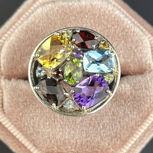 Vintage Silver Multi Gemstone Harlequin Ring, Sz 7 - Boylerpf