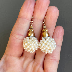 Antique 14K Gold Natural Pearl Cluster Ball Earrings - Boylerpf