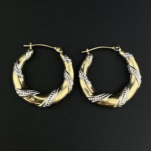 Vintage Solid 14K Gold Twisted Braid Hoop Earrings - Boylerpf