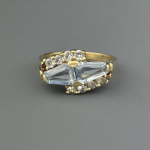 Vintage 10K Gold Blue and White Topaz Trapezoid Ring, Sz 5 1/4 - Boylerpf