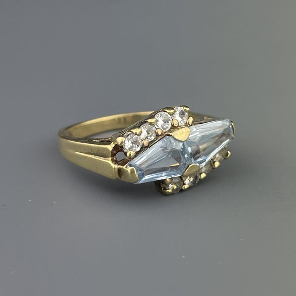 Vintage 10K Gold Blue and White Topaz Trapezoid Ring, Sz 5 1/4 - Boylerpf