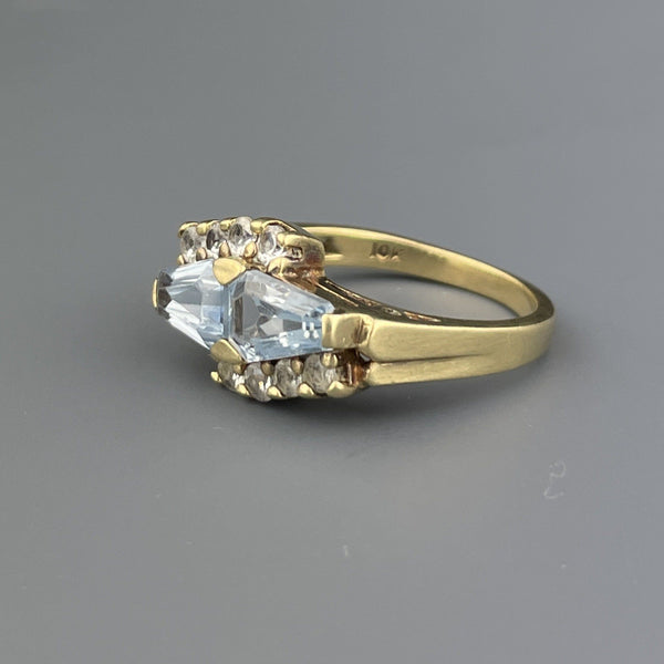 Vintage 10K Gold Blue and White Topaz Trapezoid Ring, Sz 5 1/4 - Boylerpf