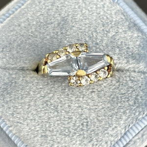 Vintage 10K Gold Blue and White Topaz Trapezoid Ring, Sz 5 1/4 - Boylerpf