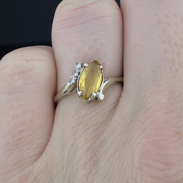 Vintage 10K Gold Marquise Cut Yellow Topaz Ring, Sz 6 1/4 - Boylerpf