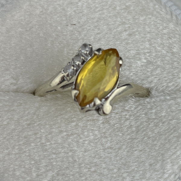 Vintage 10K Gold Marquise Cut Yellow Topaz Ring, Sz 6 1/4 - Boylerpf