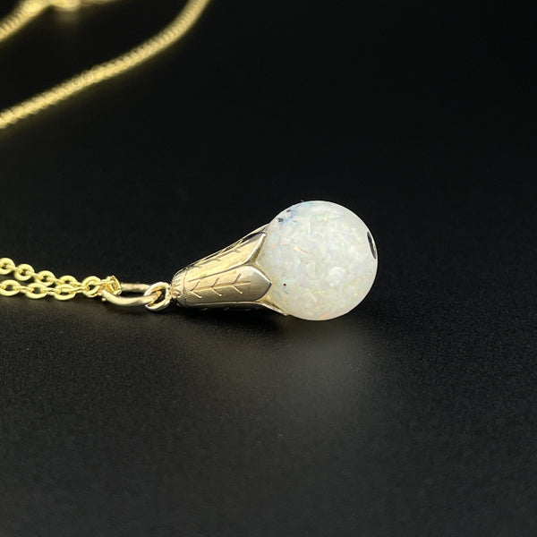 Vintage Silver Gold Vermeil Floating Opal Fob Pendant Charm Necklace - Boylerpf