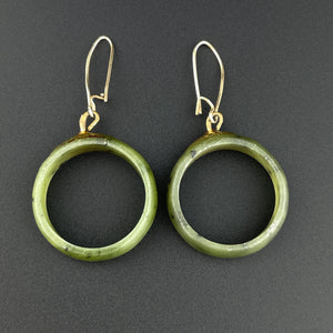 Vintage Gold Nephrite Jade Hoop Earrings - Boylerpf