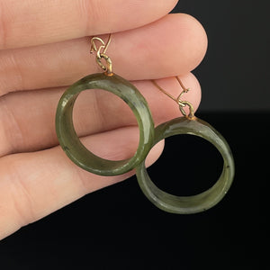 Vintage Gold Nephrite Jade Hoop Earrings - Boylerpf