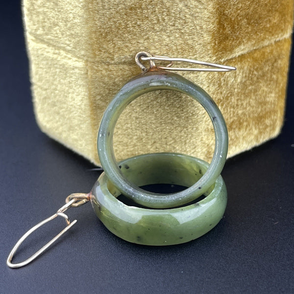 Vintage Gold Nephrite Jade Hoop Earrings - Boylerpf