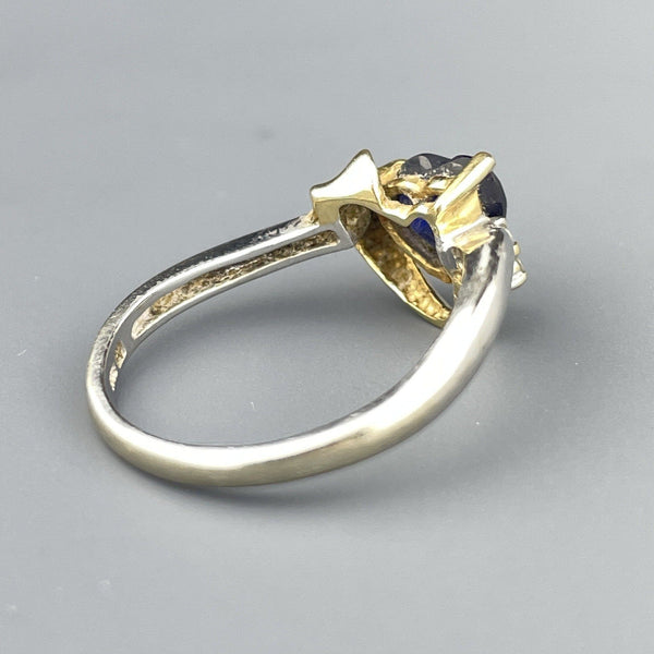 Vintage 10K White and Yellow Gold Diamond Sapphire Heart Ring, Sz 6 1/4 - Boylerpf