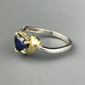 Vintage 10K White and Yellow Gold Diamond Sapphire Heart Ring, Sz 6 1/4 - Boylerpf