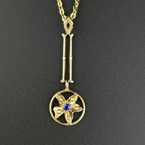 Vintage 10K Gold Simulated Sapphire Star Lavaliere Pendant Necklace - Boylerpf