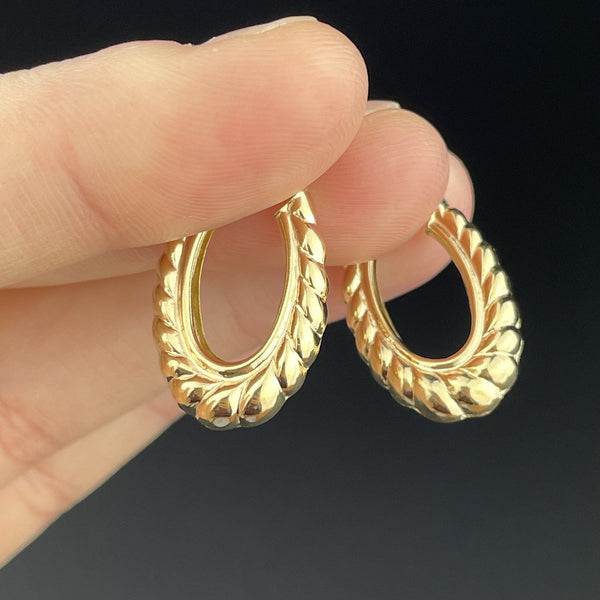 Vintage Solid 14K Gold Double Sided Braid Earrings - Boylerpf