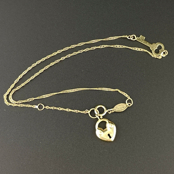Vintage 14K Gold Heart Padlock Key Ankle Chain - Boylerpf