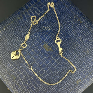 Vintage 14K Gold Heart Padlock Key Ankle Chain - Boylerpf