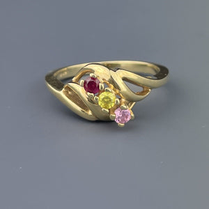 Vintage 14K Gold Multicolored Three Stone Ring - Boylerpf