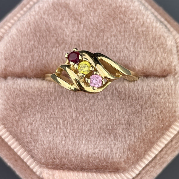 Vintage 14K Gold Multicolored Three Stone Ring - Boylerpf