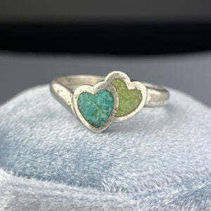 Vintage Silver Turquoise Two Heart Ring, Sz 7 1/4 - Boylerpf