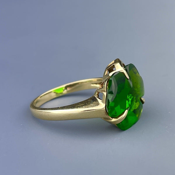 Vintage 10K Gold Green Four Leaf Clover Ring, Sz 6.5 - Boylerpf