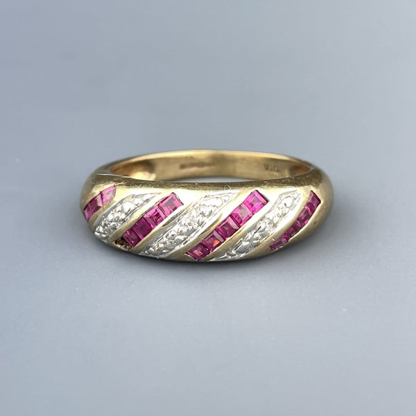 Vintage Gold Diamond Ruby Half Eternity Band Ring, Sz 5.5 - Boylerpf